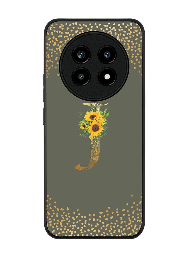 For Realme 13 Pro / 13 Pro+ Case,Slim fit Camera Protection, Shockproof Thin Phone cover  - Custom Floral Monogram - J  (Olive Green )